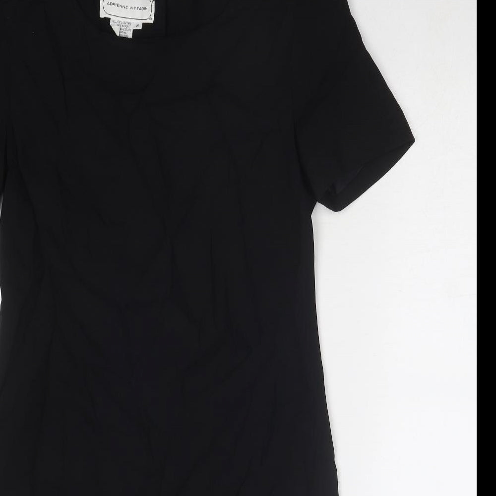 Adrienne Vittadini Womens Black Acetate Sheath Size M Boat Neck Button