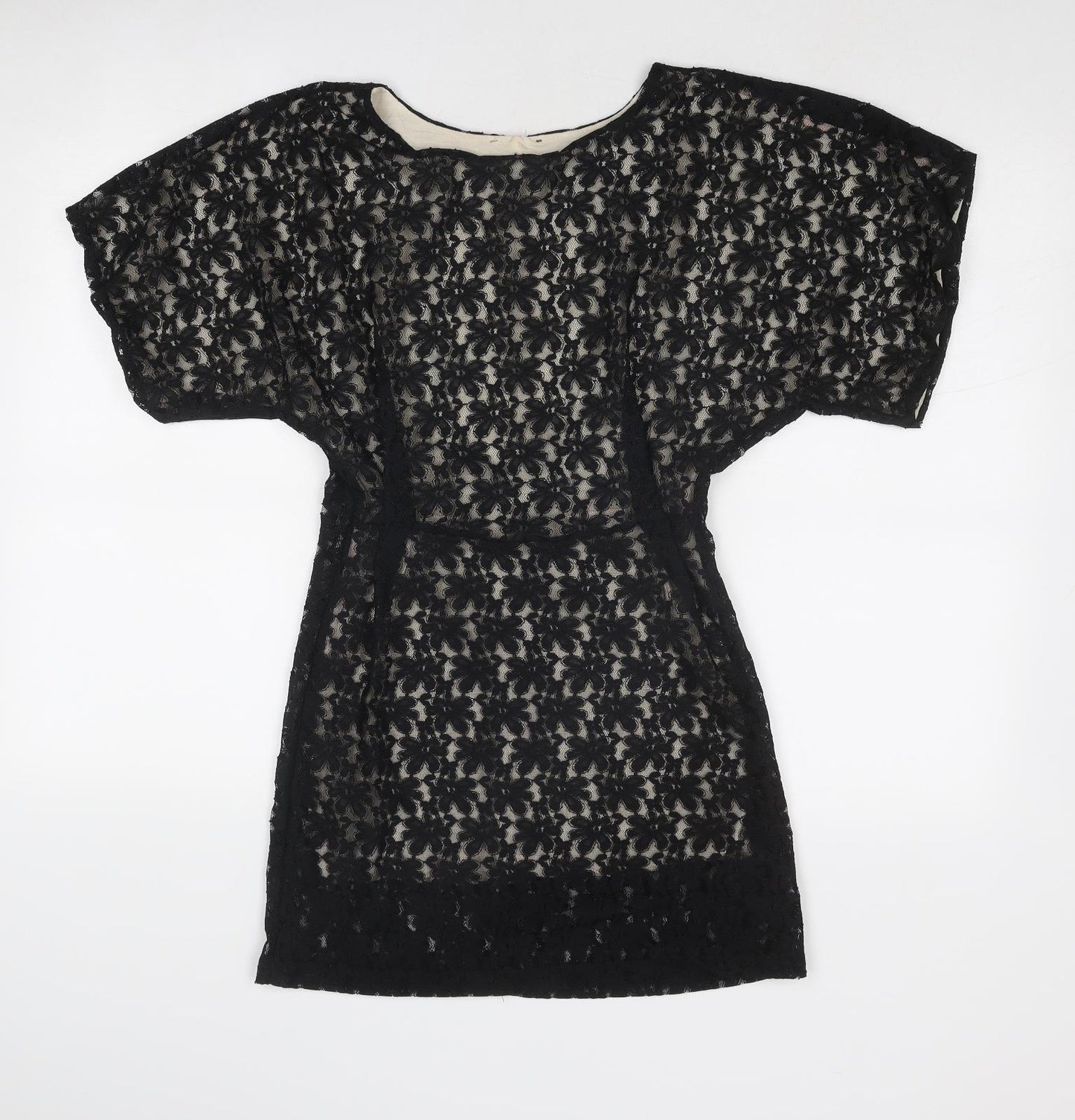 Topshop Womens Black Geometric Polyester Shift Size 10 Round Neck Button