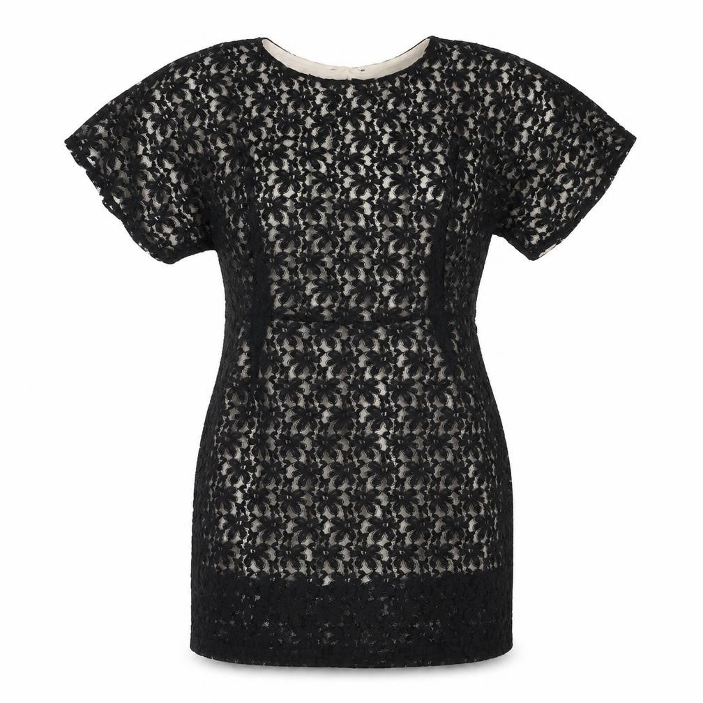 Topshop Womens Black Geometric Polyester Shift Size 10 Round Neck Button
