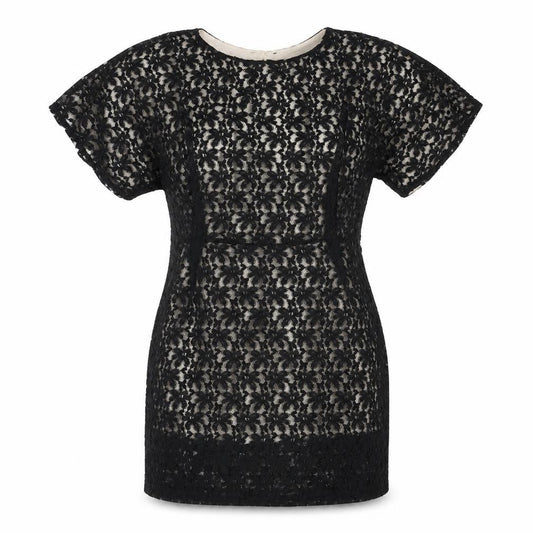 Topshop Womens Black Geometric Polyester Shift Size 10 Round Neck Button
