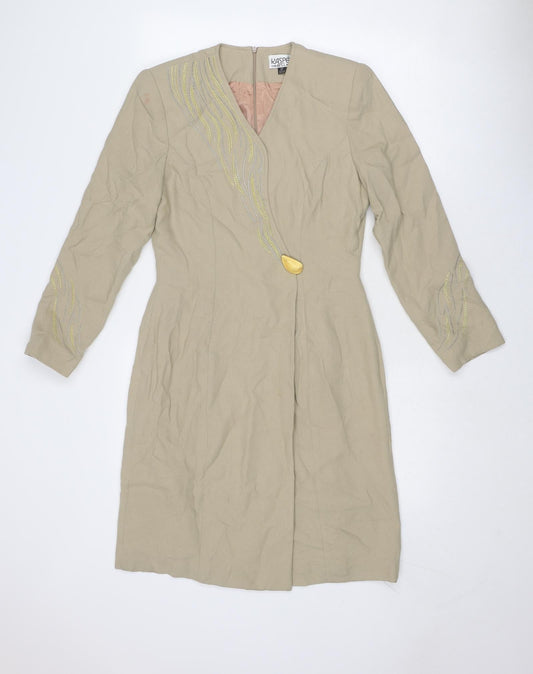 Kasper Womens Beige Polyester Jacket Dress Size 6 V-Neck Zip