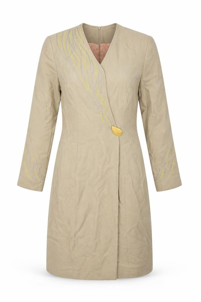 Kasper Womens Beige Polyester Jacket Dress Size 6 V-Neck Zip