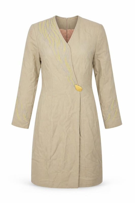 Kasper Womens Beige Polyester Jacket Dress Size 6 V-Neck Zip