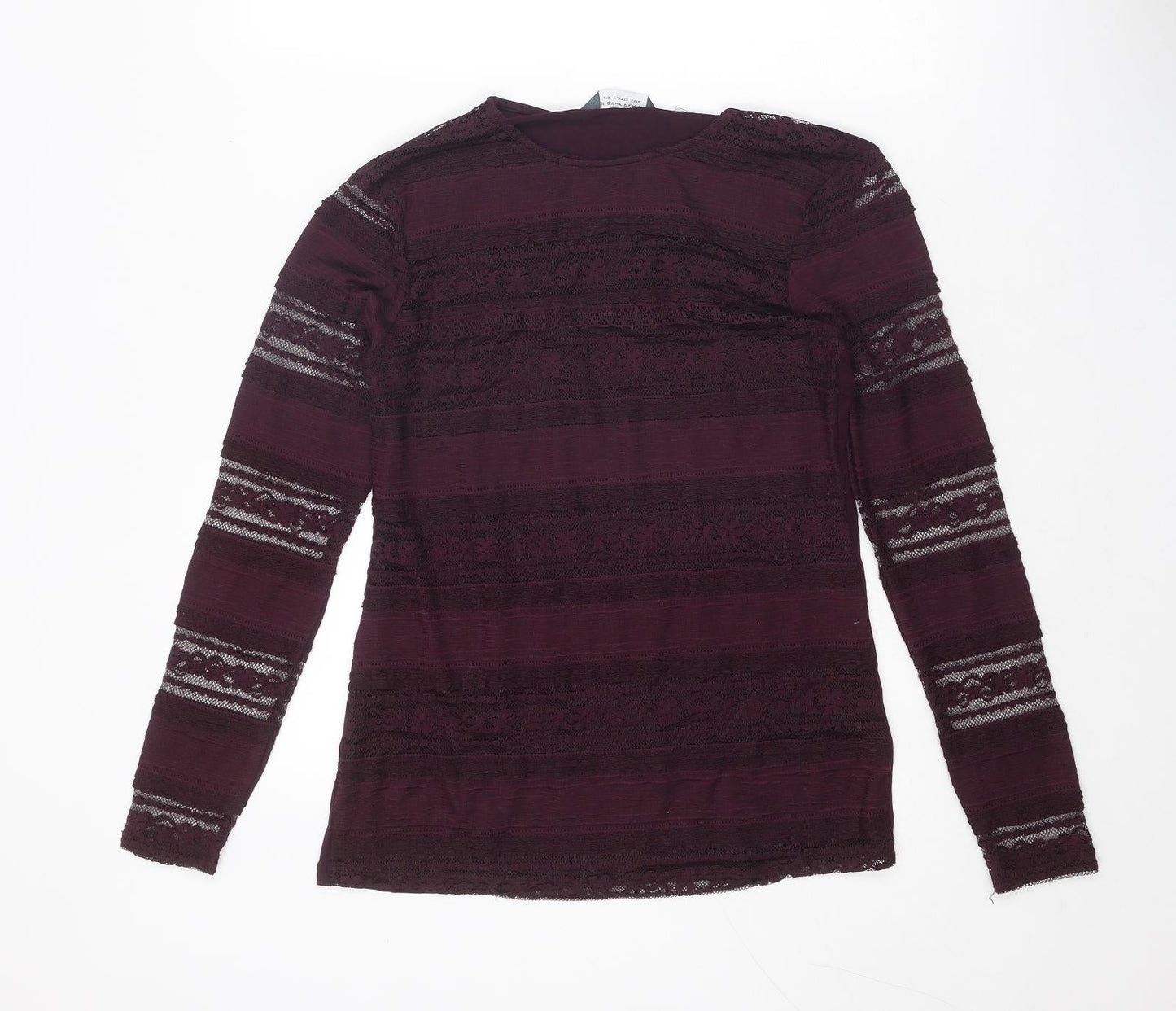 Dorothy Perkins Womens Purple Geometric Polyester Basic Blouse Size 10 Round Neck - Lace Detail