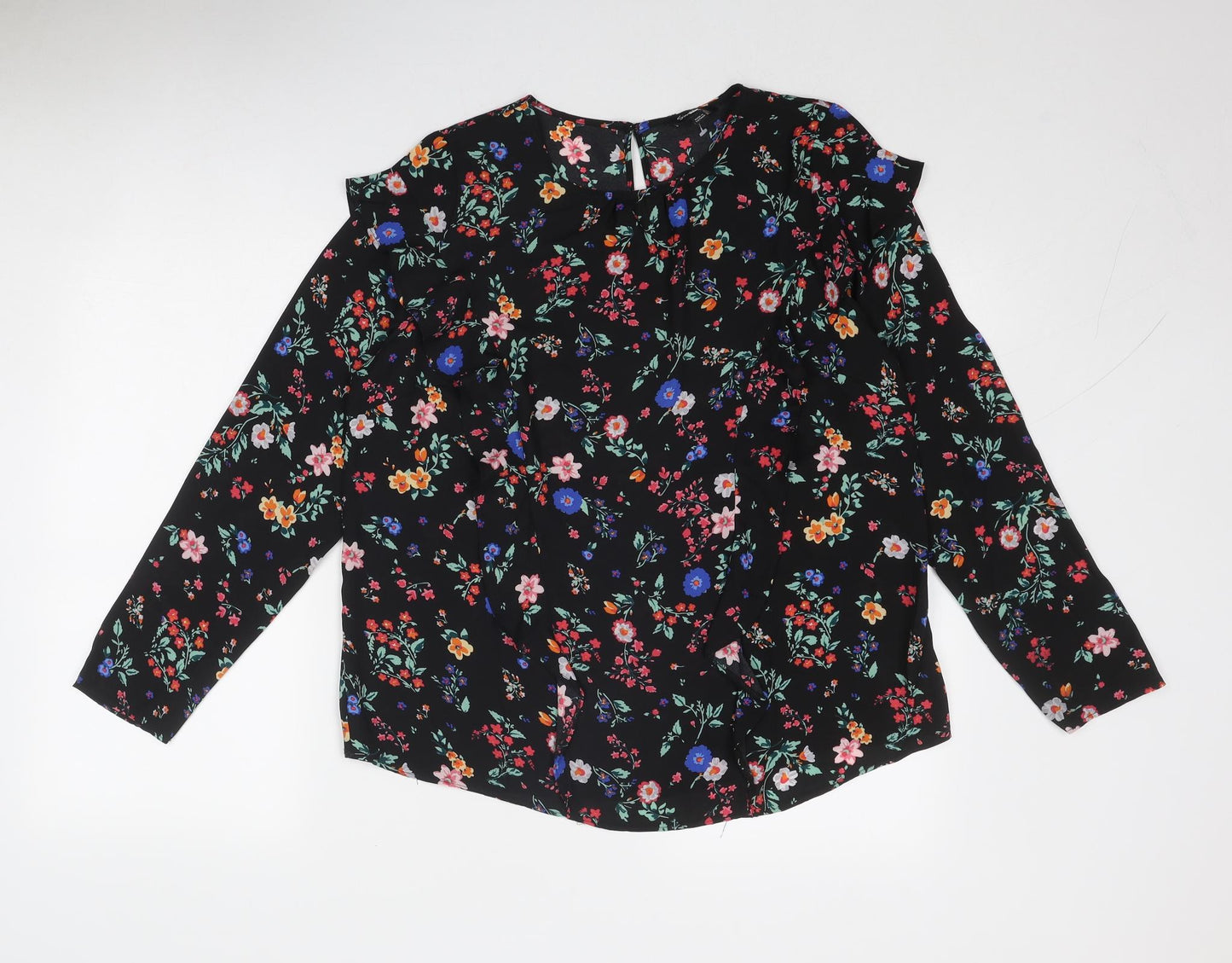 Simply Be Womens Black Floral Polyester Basic Blouse Size 14 Round Neck