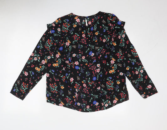 Simply Be Womens Black Floral Polyester Basic Blouse Size 14 Round Neck