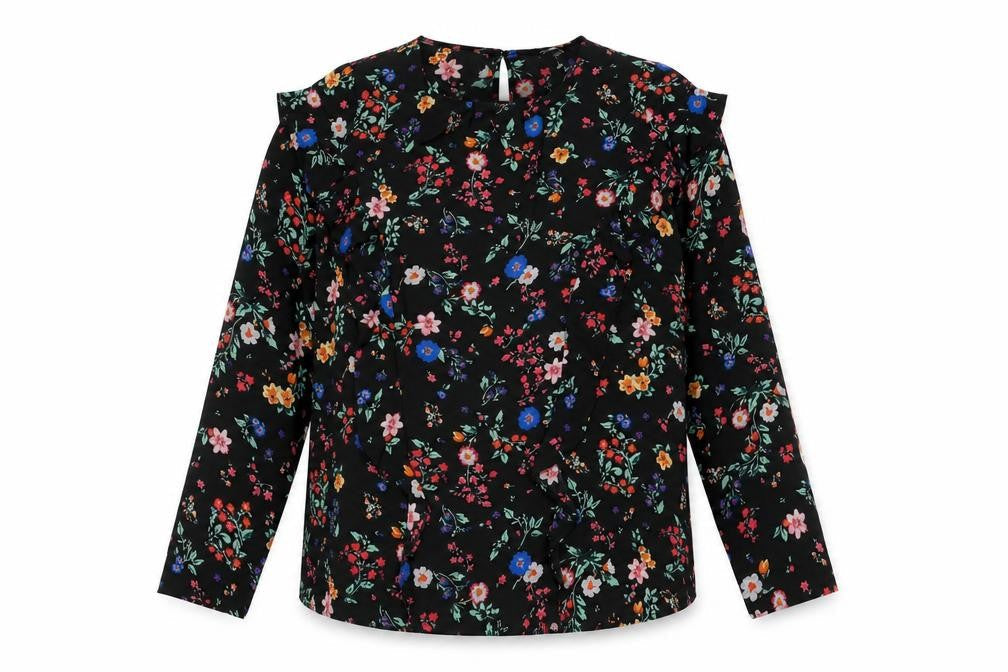 Simply Be Womens Black Floral Polyester Basic Blouse Size 14 Round Neck