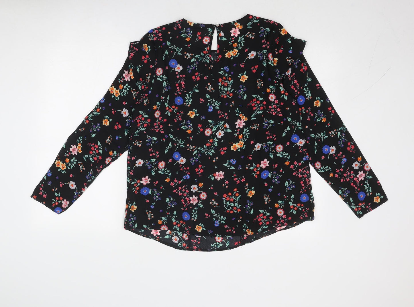 Simply Be Womens Black Floral Polyester Basic Blouse Size 14 Round Neck