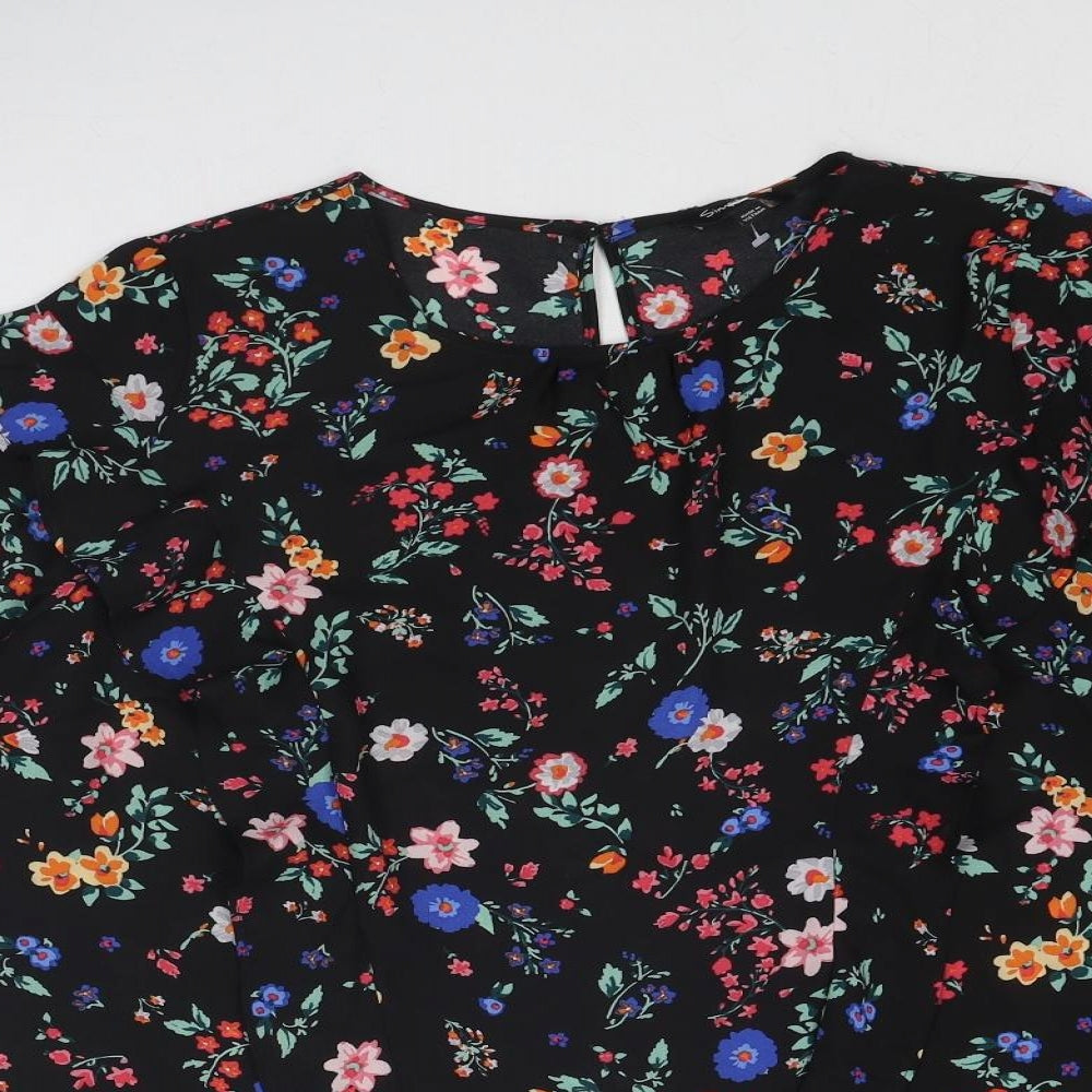 Simply Be Womens Black Floral Polyester Basic Blouse Size 14 Round Neck