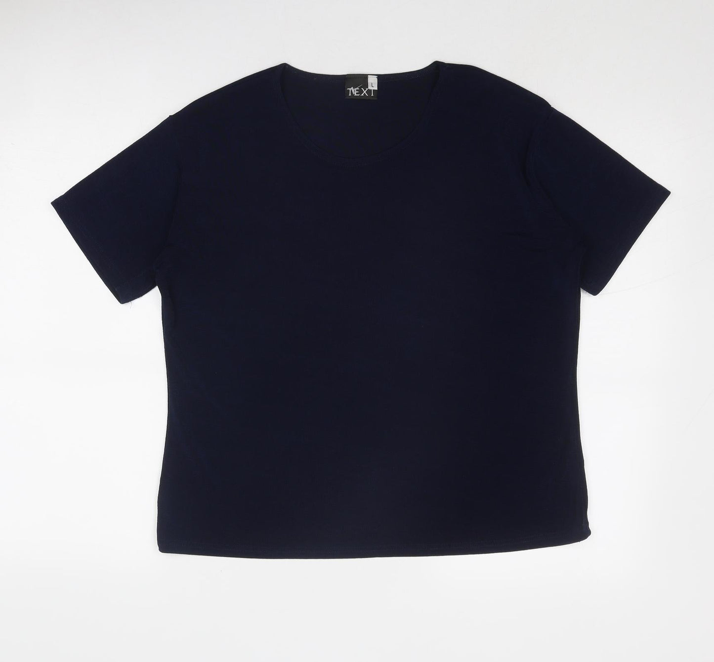 TEXT Womens Blue Polyester Basic T-Shirt Size L Round Neck