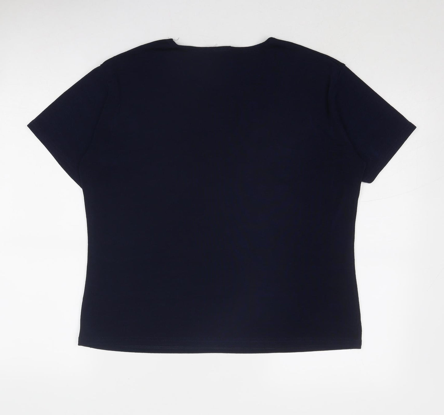 TEXT Womens Blue Polyester Basic T-Shirt Size L Round Neck