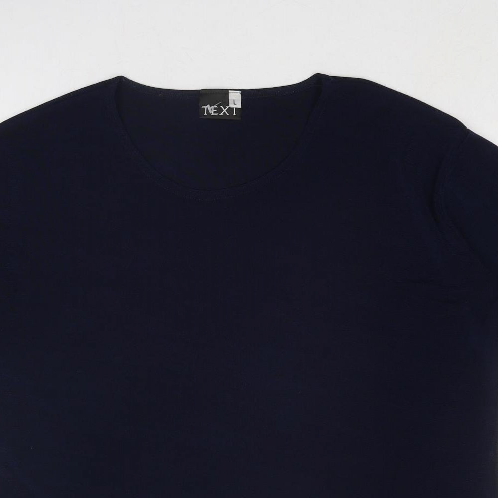 TEXT Womens Blue Polyester Basic T-Shirt Size L Round Neck