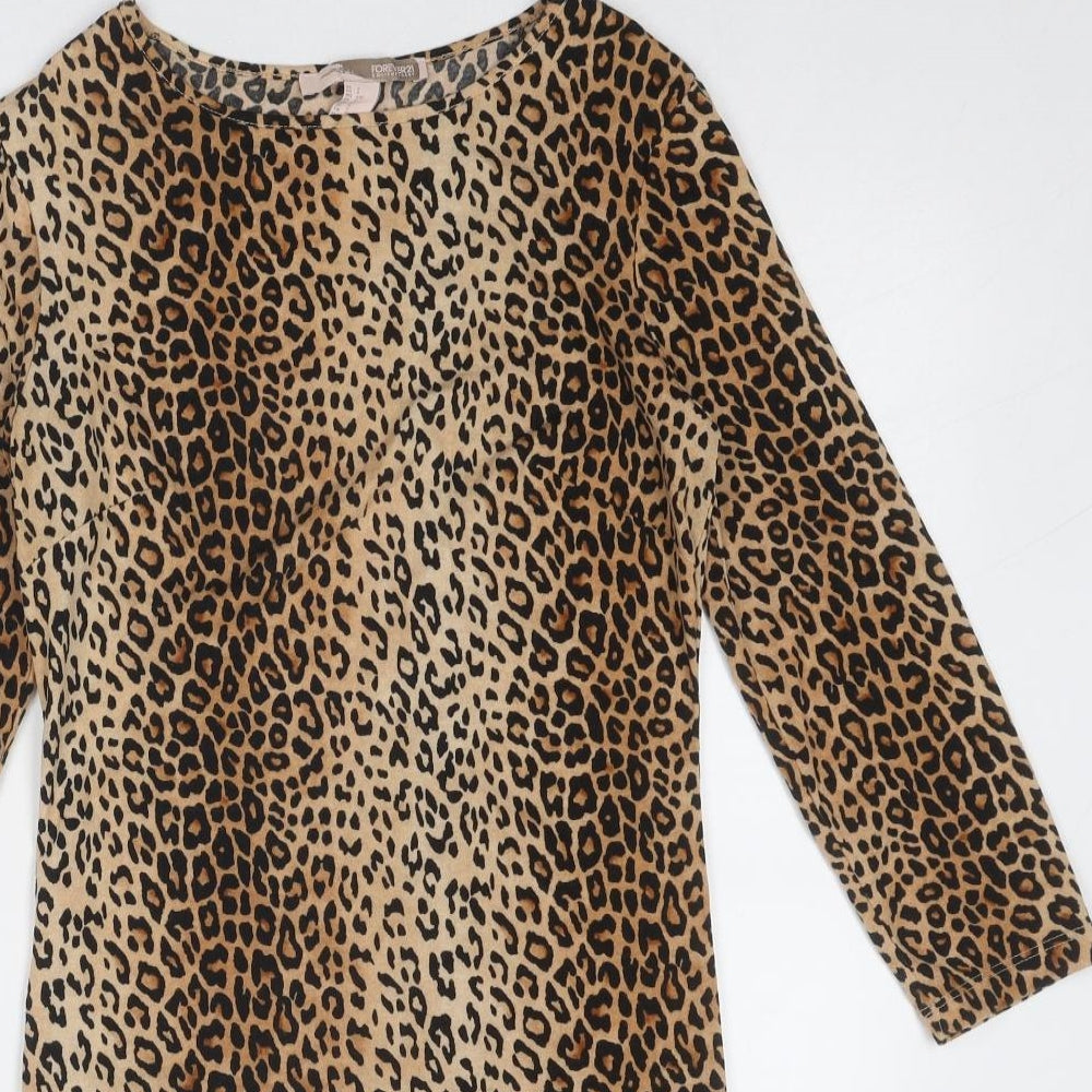FOREVER 21 Womens Brown Animal Print Viscose A-Line Size S Round Neck Pullover - Leopard Pattern
