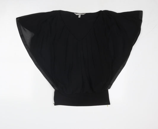 Coast Womens Black Polyester Basic Blouse Size 6 Round Neck