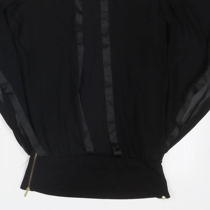 Coast Womens Black Polyester Basic Blouse Size 6 Round Neck