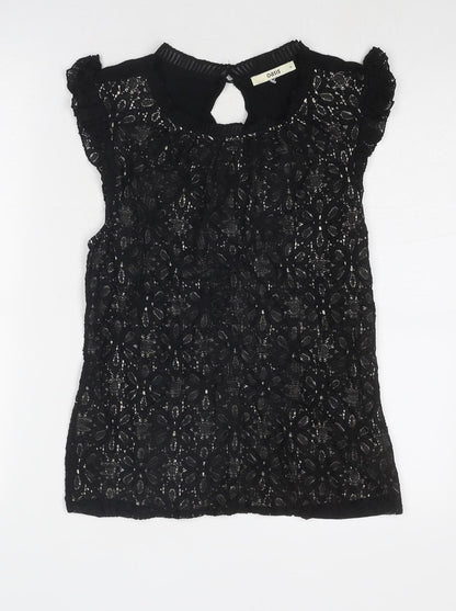 Oasis Womens Black Geometric Cotton Basic Tank Size M Round Neck