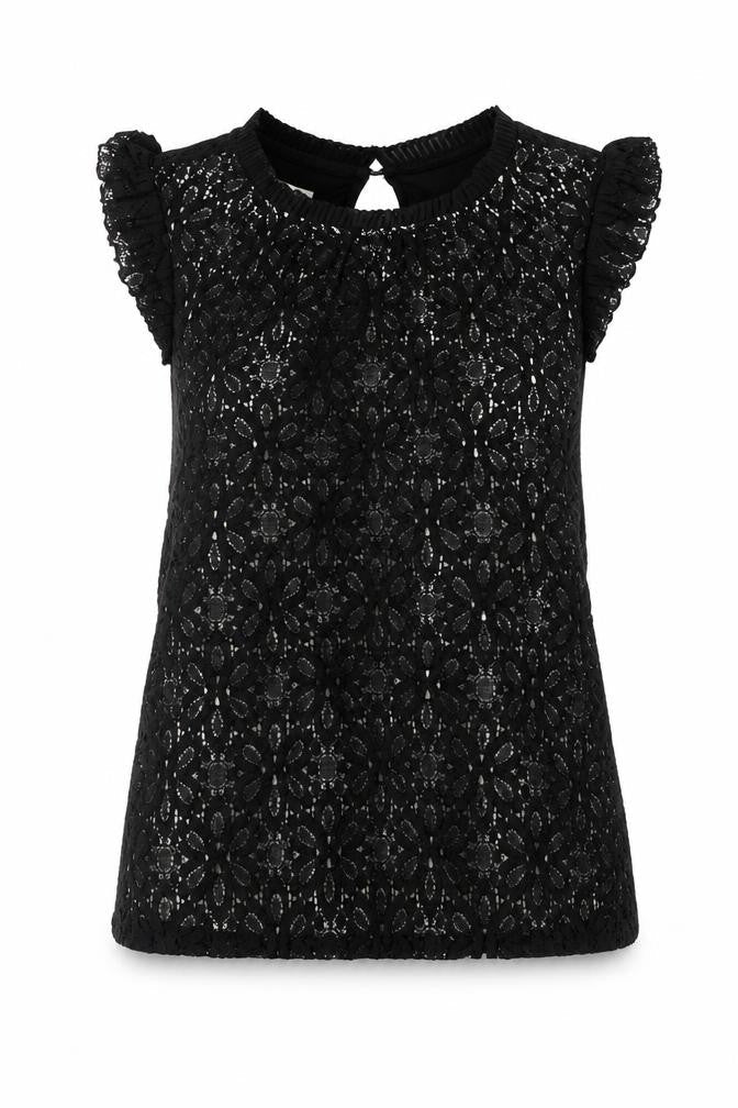 Oasis Womens Black Geometric Cotton Basic Tank Size M Round Neck