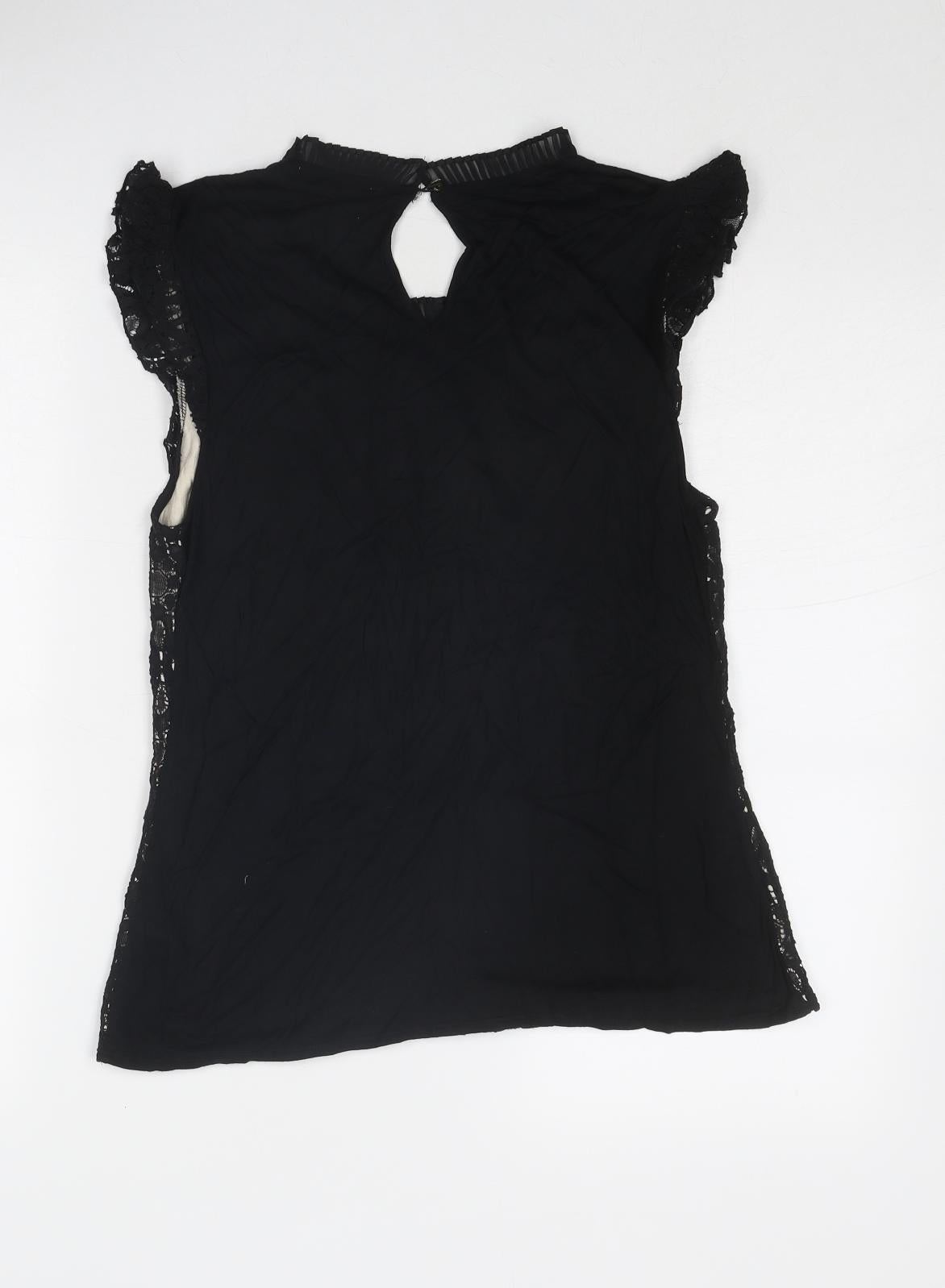 Oasis Womens Black Geometric Cotton Basic Tank Size M Round Neck