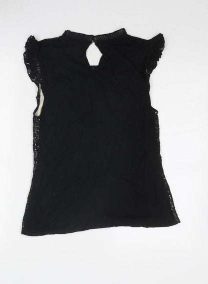 Oasis Womens Black Geometric Cotton Basic Tank Size M Round Neck