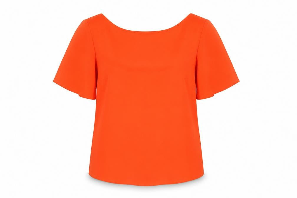 Warehouse Womens Orange Polyester Basic Blouse Size 8 Round Neck - Twist Detail