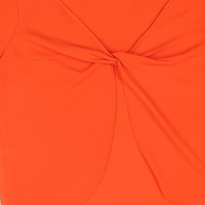 Warehouse Womens Orange Polyester Basic Blouse Size 8 Round Neck - Twist Detail
