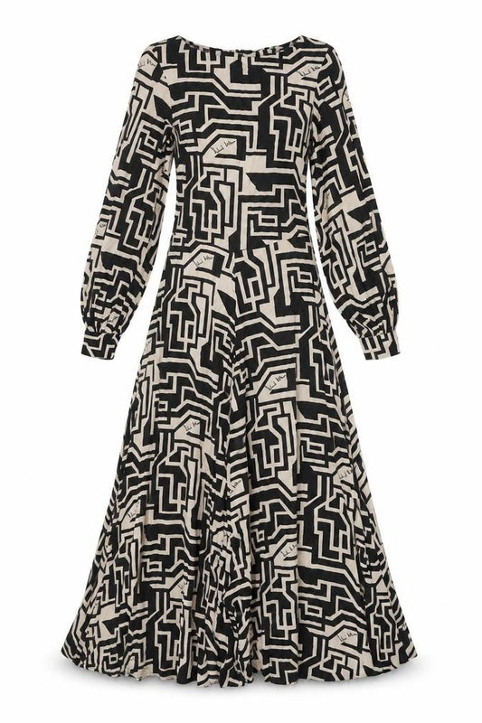 H&M Womens Black Geometric Viscose Trapeze & Swing Size 4 Boat Neck Zip - H&M X Richard Allen