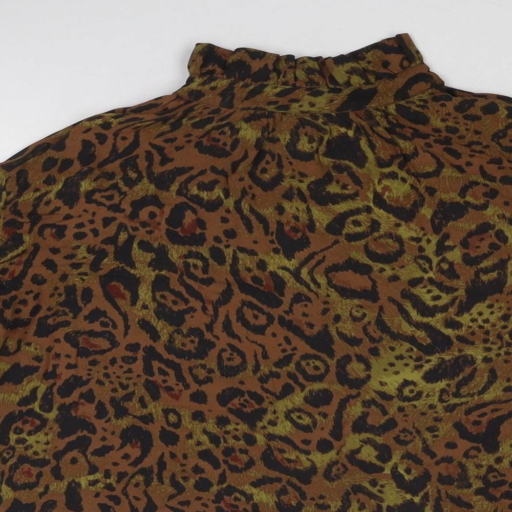 H&M Womens Brown Animal Print Viscose Basic Blouse Size S High Neck