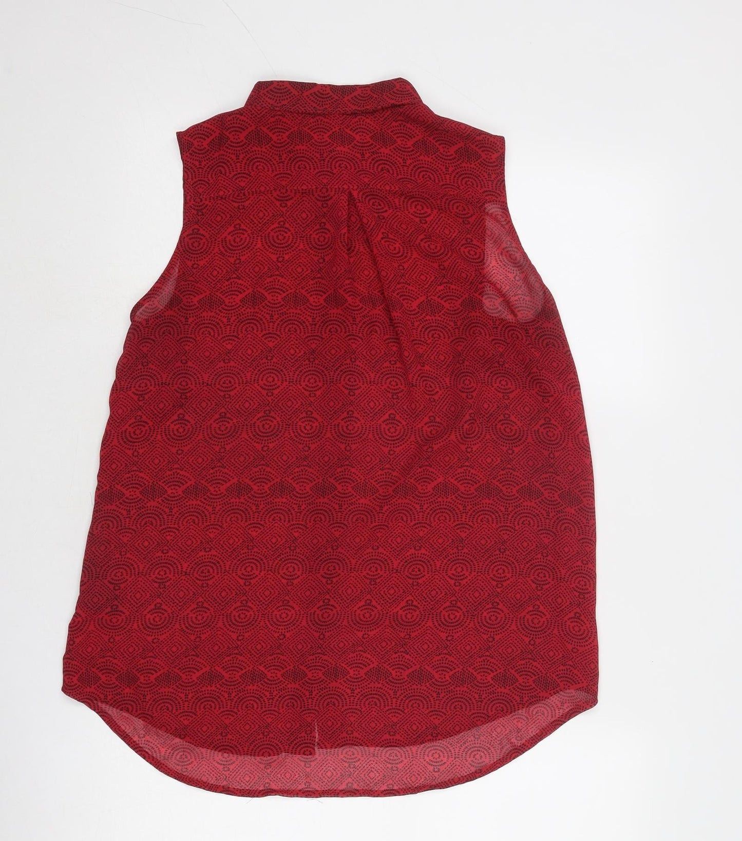 H&M Womens Red Geometric Polyester Basic Button-Up Size 8 Collared
