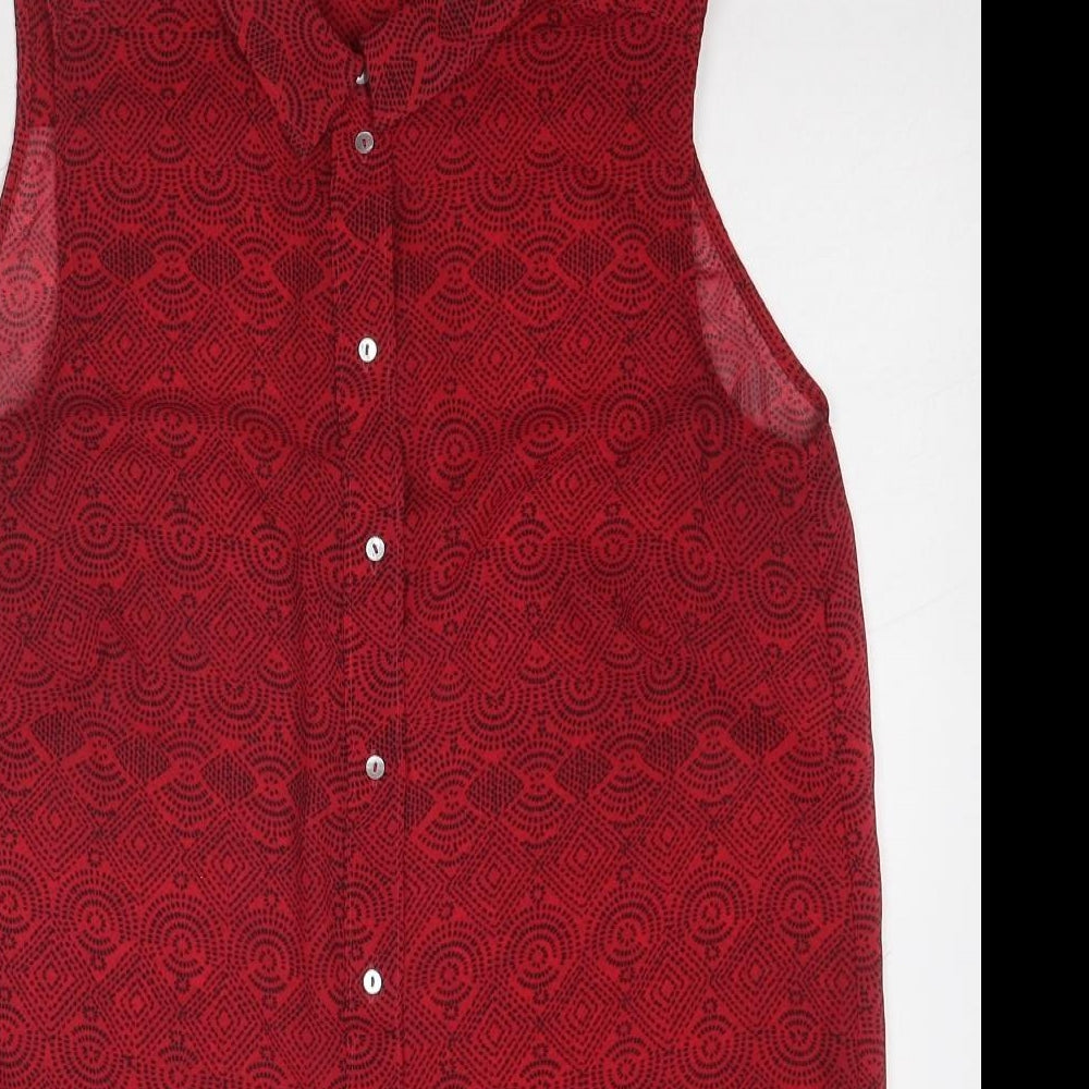 H&M Womens Red Geometric Polyester Basic Button-Up Size 8 Collared