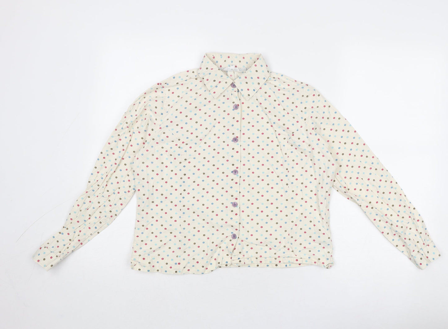 Tulchan Womens Ivory Polka Dot Cotton Basic Button-Up Size 12 Collared