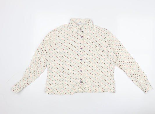 Tulchan Womens Ivory Polka Dot Cotton Basic Button-Up Size 12 Collared