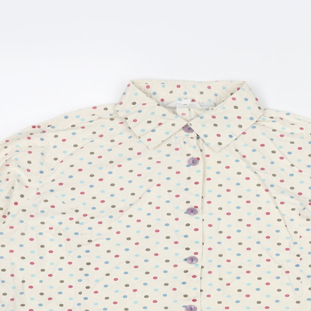 Tulchan Womens Ivory Polka Dot Cotton Basic Button-Up Size 12 Collared