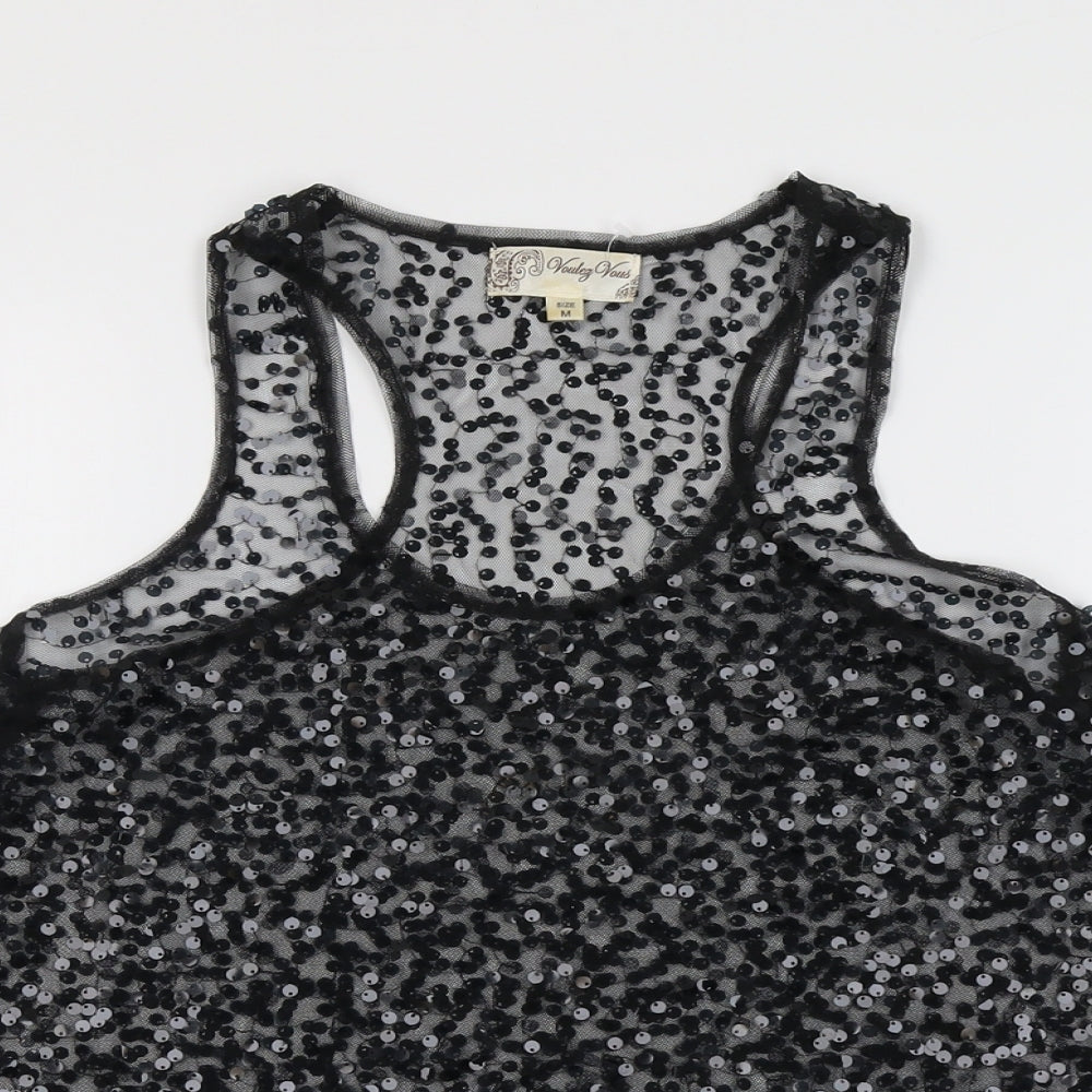 Vouley Vous Womens Black Polyester Basic Tank Size M Round Neck
