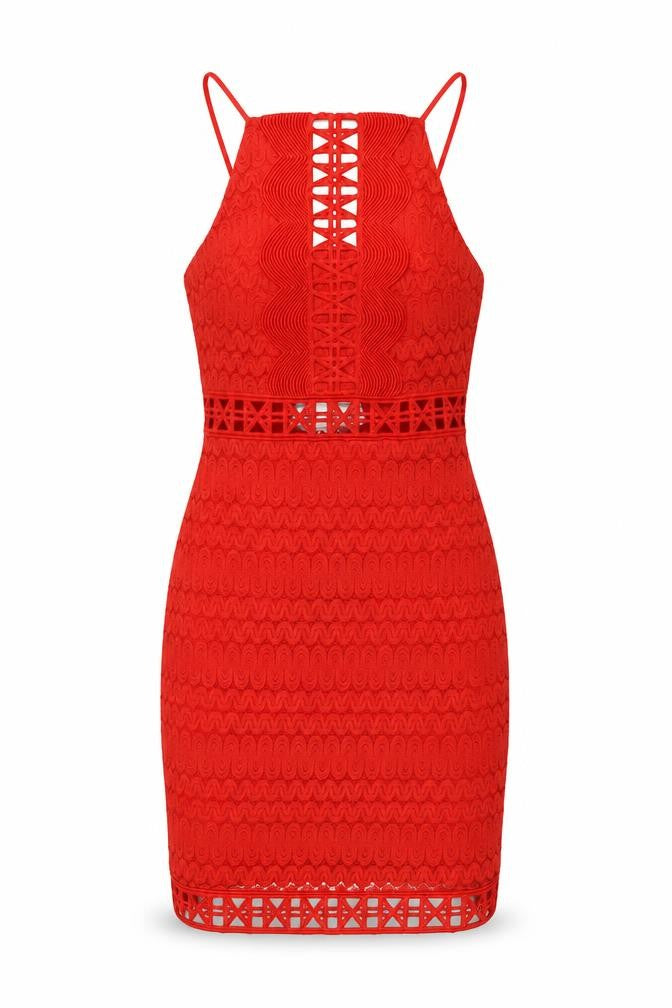 Topshop Womens Red Nylon Bodycon Size 6 Square Neck Zip
