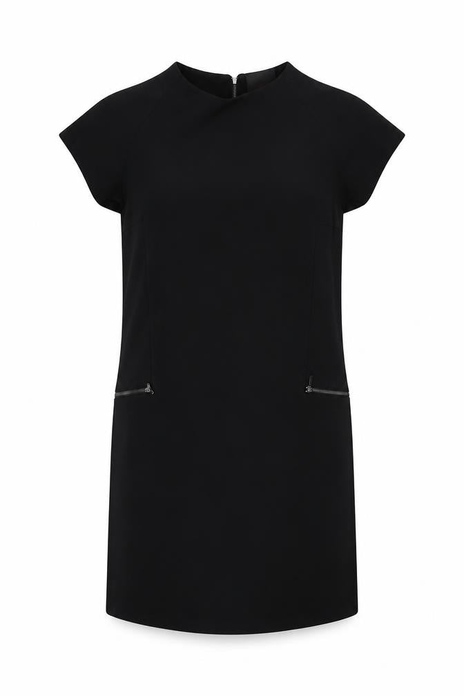 Dress Womens Black Polyester Shift Size 8 Boat Neck Zip