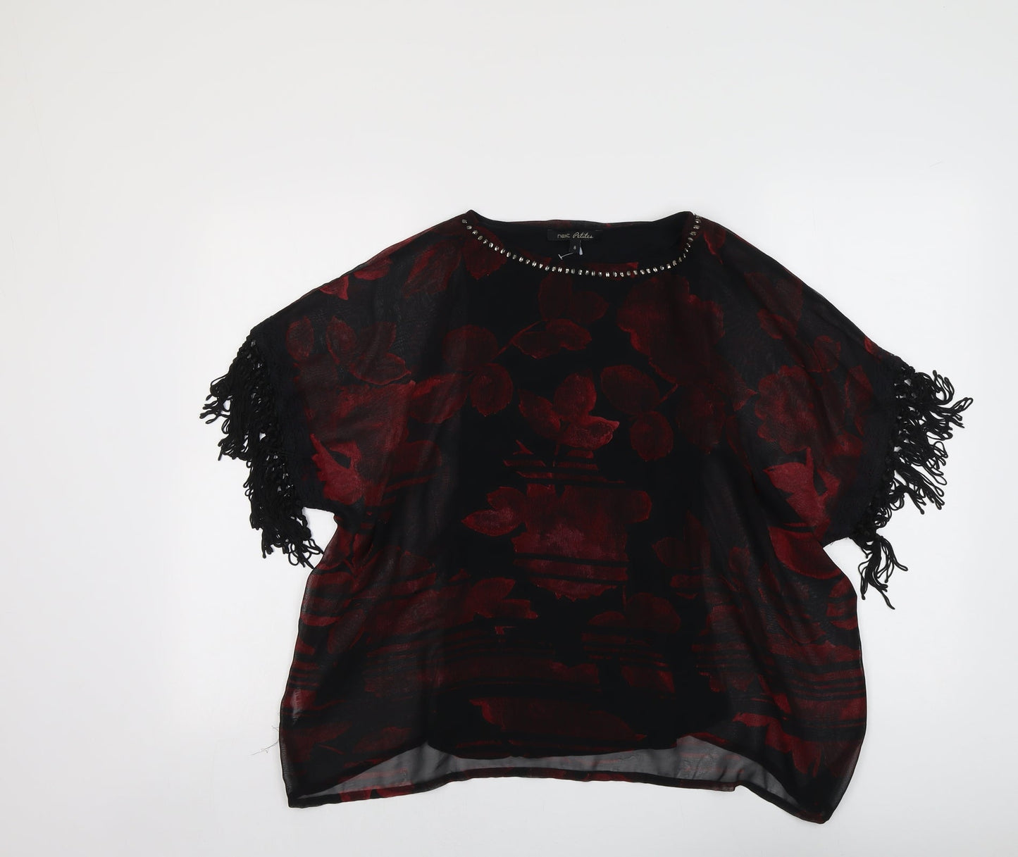 NEXT Womens Black Floral Polyester Basic Blouse Size 8 Round Neck