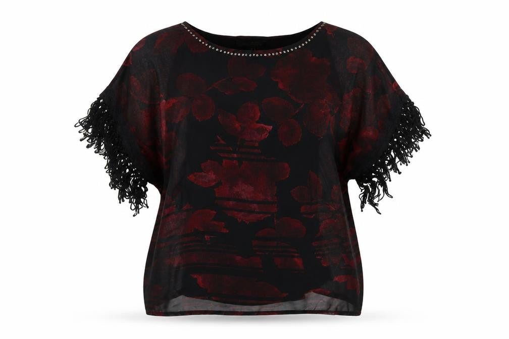 NEXT Womens Black Floral Polyester Basic Blouse Size 8 Round Neck