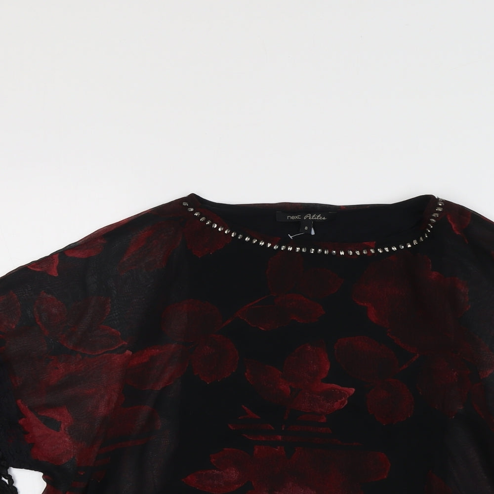 NEXT Womens Black Floral Polyester Basic Blouse Size 8 Round Neck