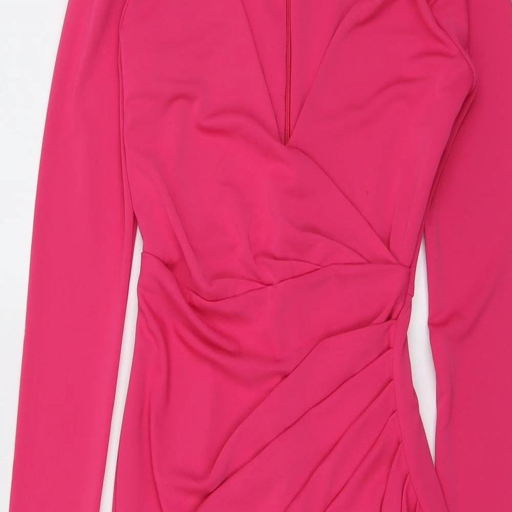 NBD Womens Pink Polyester Sheath Size XS V-Neck Zip - Wrap Style