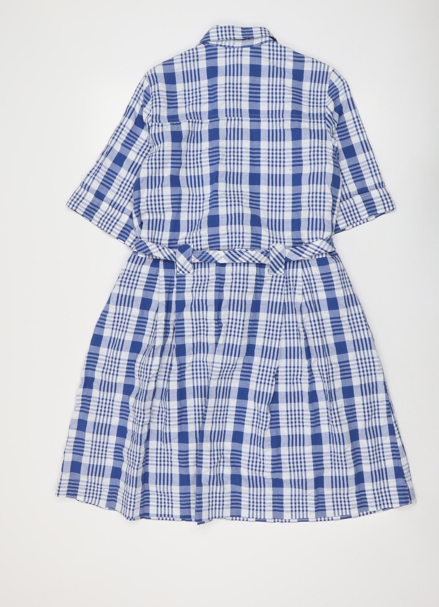 Monki Womens Blue Plaid Cotton Shirt Dress Size XS Collared Button