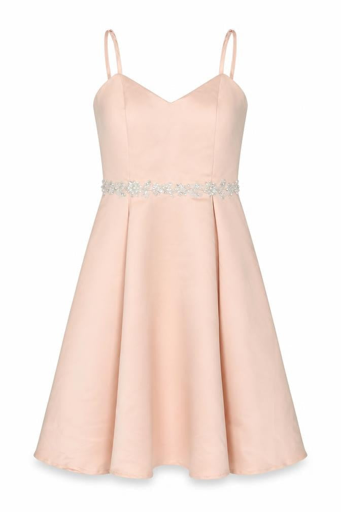 Girls On Film Womens Pink Polyester Slip Dress Size 12 V-Neck Zip - Embellished Waist