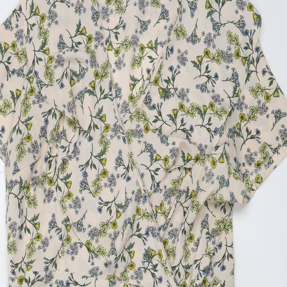 New Look Womens Beige Floral Polyester A-Line Size 8 V-Neck Tie - Wrap Style
