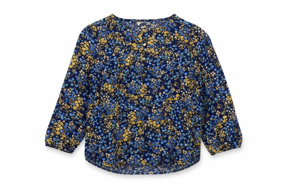 S'John's Bay Womens Blue Floral Viscose Basic Blouse Size S Round Neck