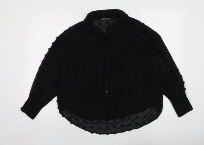 Zara Womens Black Polyester Basic Button-Up Size XS Collared