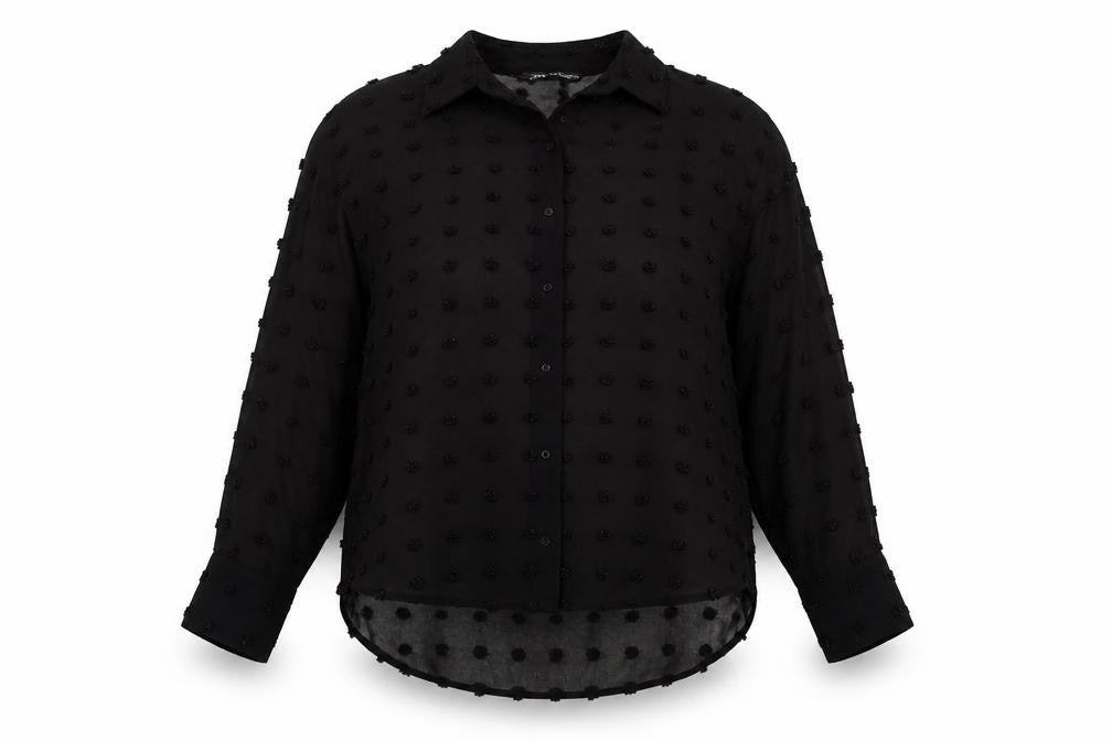 Zara Womens Black Polyester Basic Button-Up Size XS Collared
