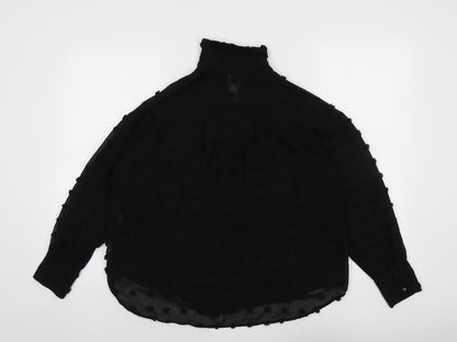 Zara Womens Black Polyester Basic Button-Up Size XS Collared