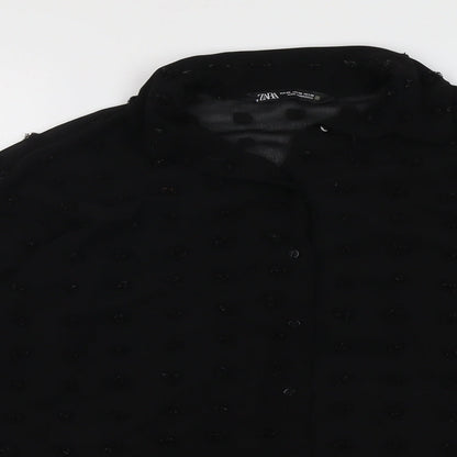Zara Womens Black Polyester Basic Button-Up Size XS Collared