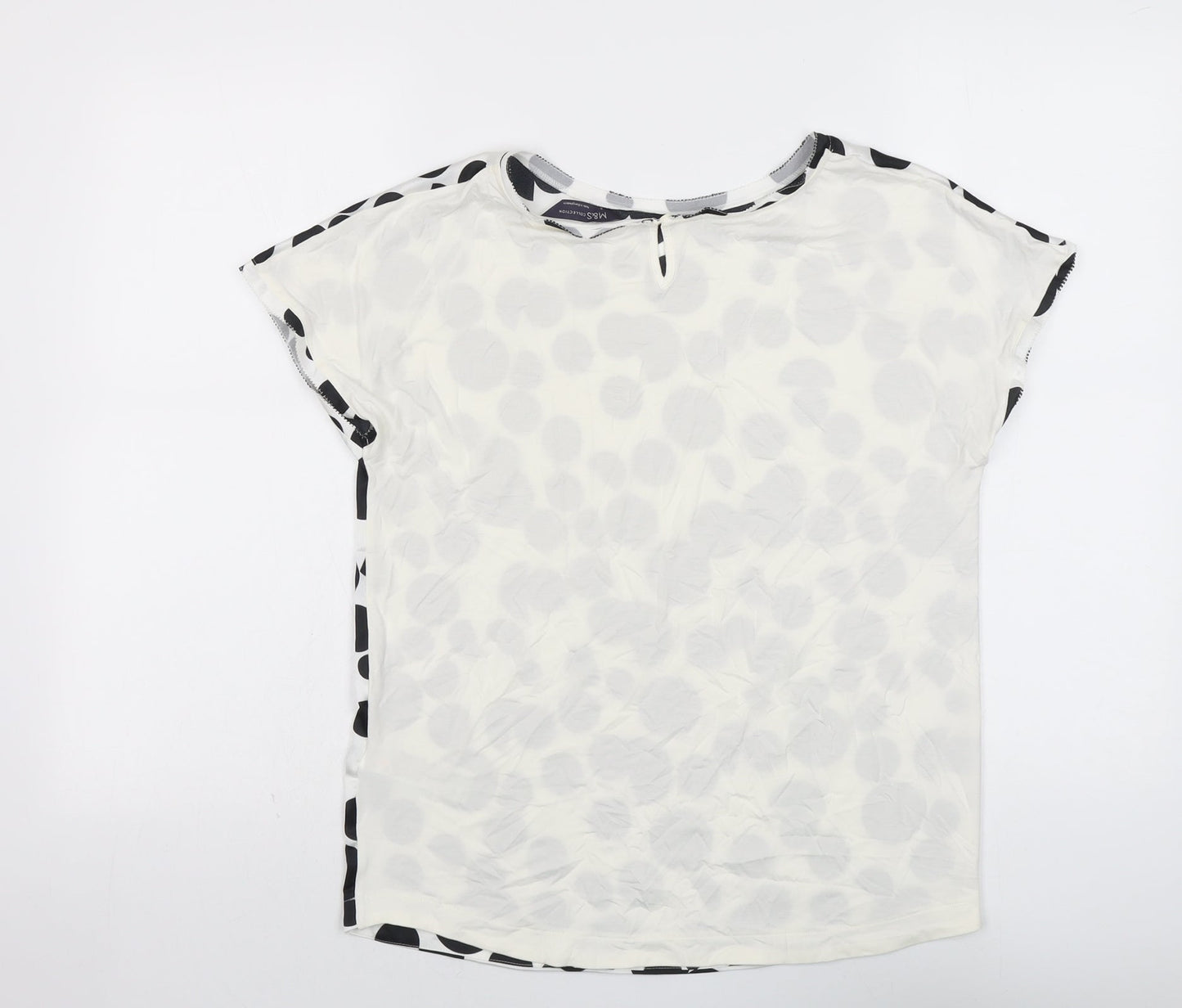 Marks and Spencer Womens Black Polka Dot Viscose Basic Blouse Size S Round Neck
