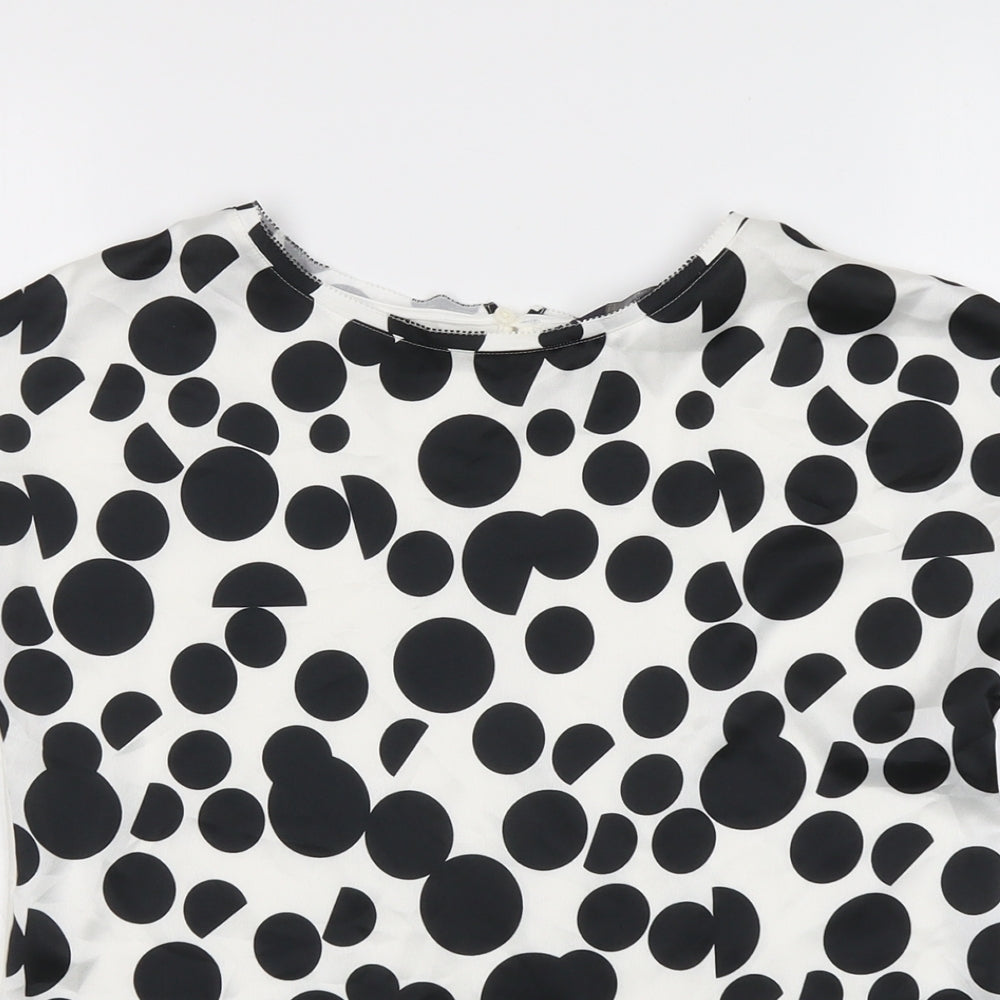 Marks and Spencer Womens Black Polka Dot Viscose Basic Blouse Size S Round Neck