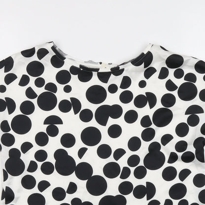Marks & Spencer Womens Black Polka Dot Viscose Basic Blouse Size S Round Neck